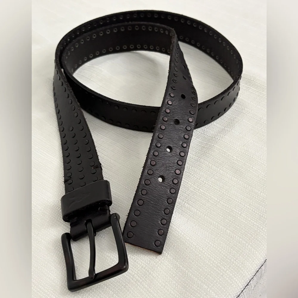 AllSaints Men’s 42.5” Black Leather Studded Belt  Punk Minimal (B134)✨